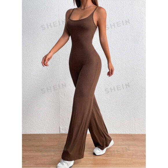 SHEIN Pants - NWOT Flare Leg Cami Jumpsuit in Brown Size Large